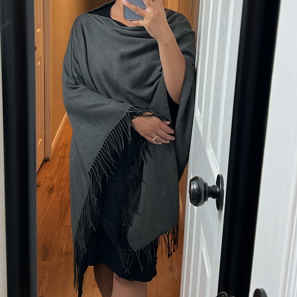 Elegant Gray Fringe poncho/ cape